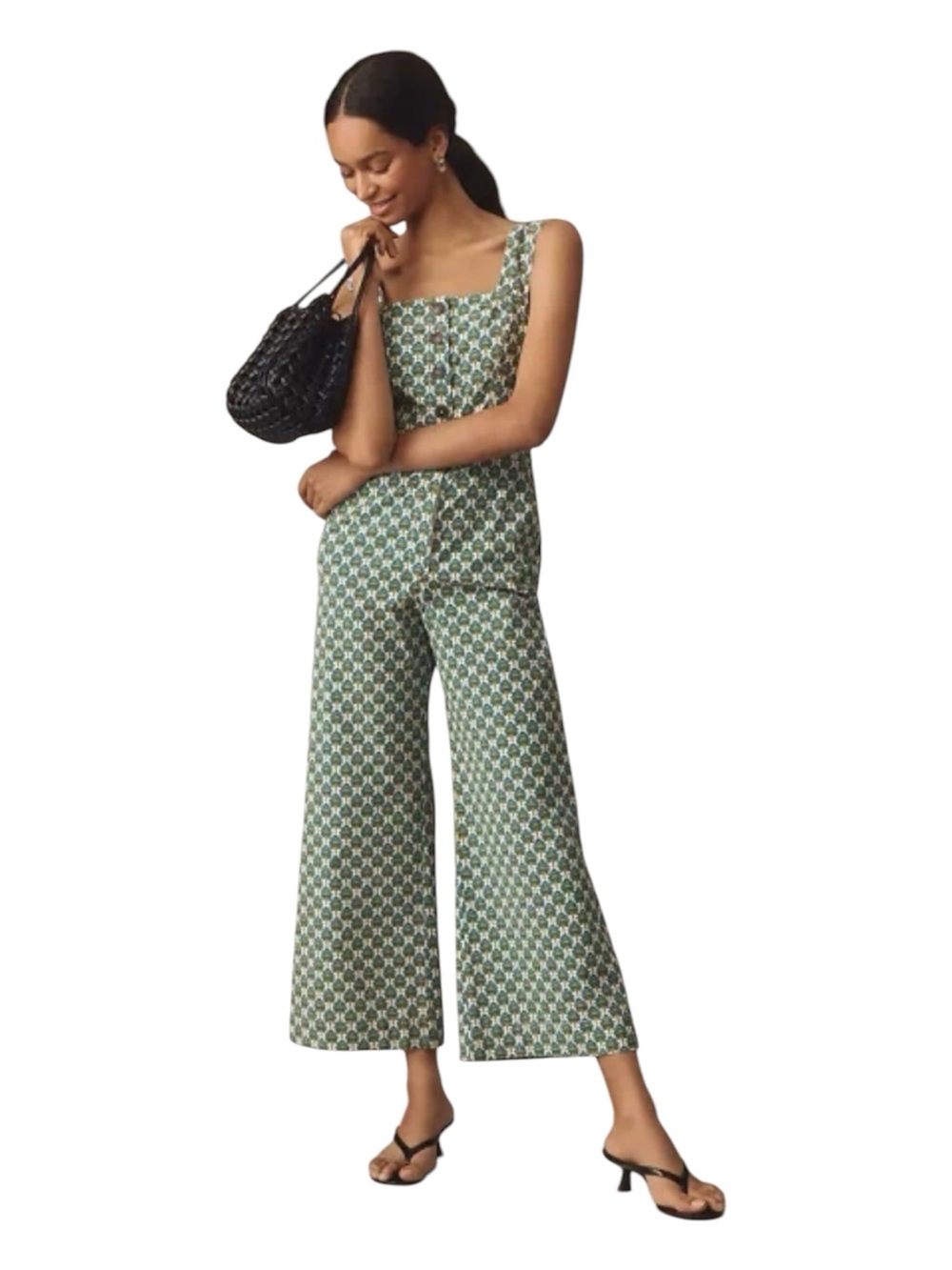 Anthropologie Maeve The Colette Portside Button Front Jumpsuit Geometric Size 4P
